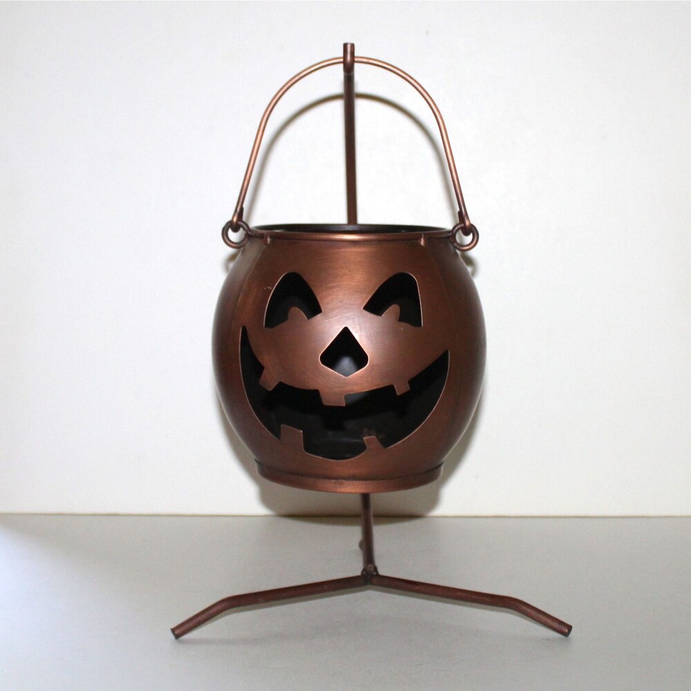 Ganz Pumpkin Hanging Jack O Lantern on Stand copper finish large Halloween 11.5"